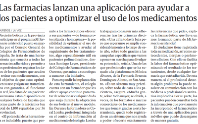 La Voz de Galicia se hace eco de la implantación del proyecto “Mi farmacia asistencial en la provincia”